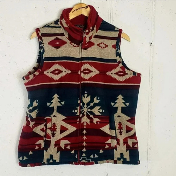 Jane‎ Ashley L red/cream southwestern vest - Picture 1 of 7